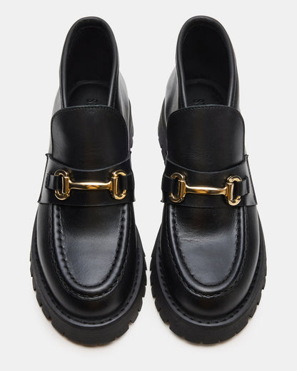 LEON Black Leather Platform Lug Sole Women's Loafer Steve Madden BLACK LEATHER
