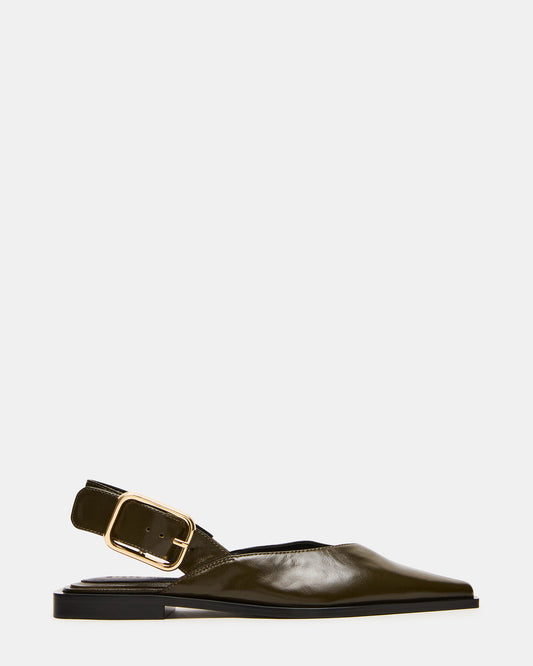 SHAY Olive Leather Pointed-Toe Slingback Ballet Women's Flat