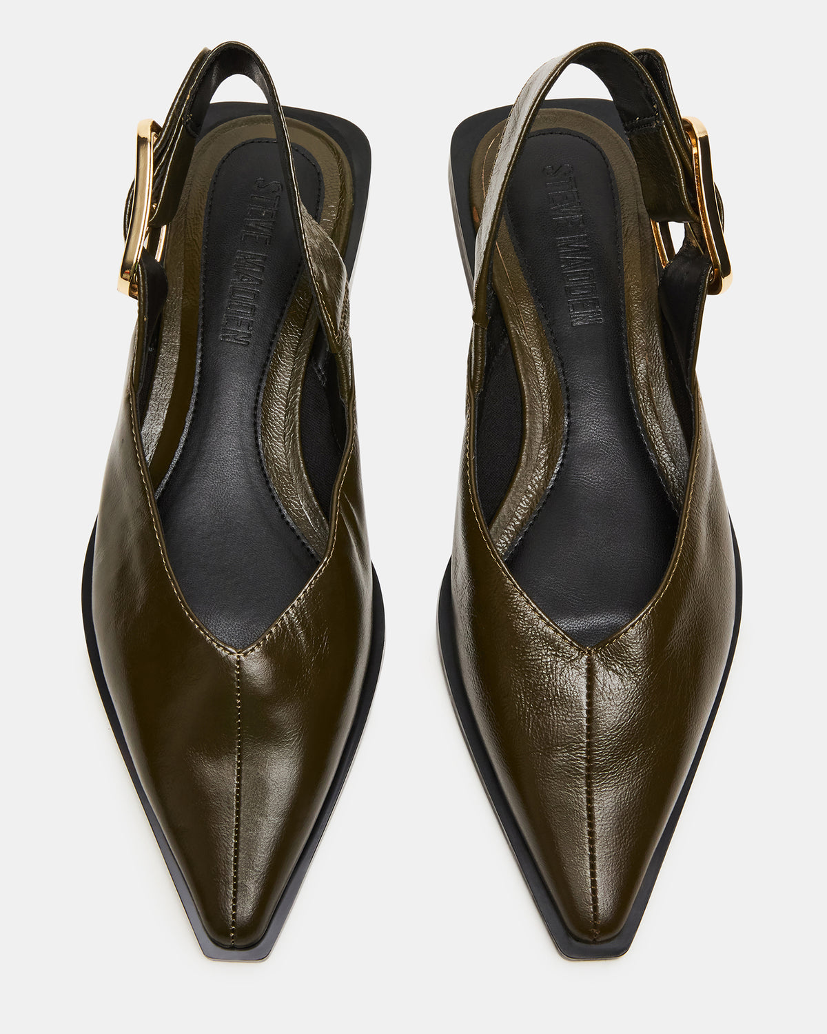 SHAY Olive Leather Pointed-Toe Slingback Ballet Women's Flat Steve Madden OLIVE LEATHER