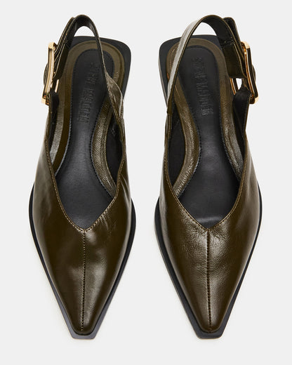 SHAY Olive Leather Pointed-Toe Slingback Ballet Women's Flat Steve Madden OLIVE LEATHER