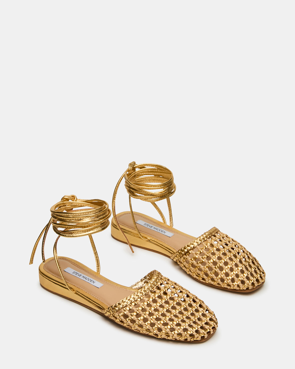 FLUTTER Gold Woven Mule Leg-Ties Strappy Women's Flat Steve Madden NATURAL GOLD