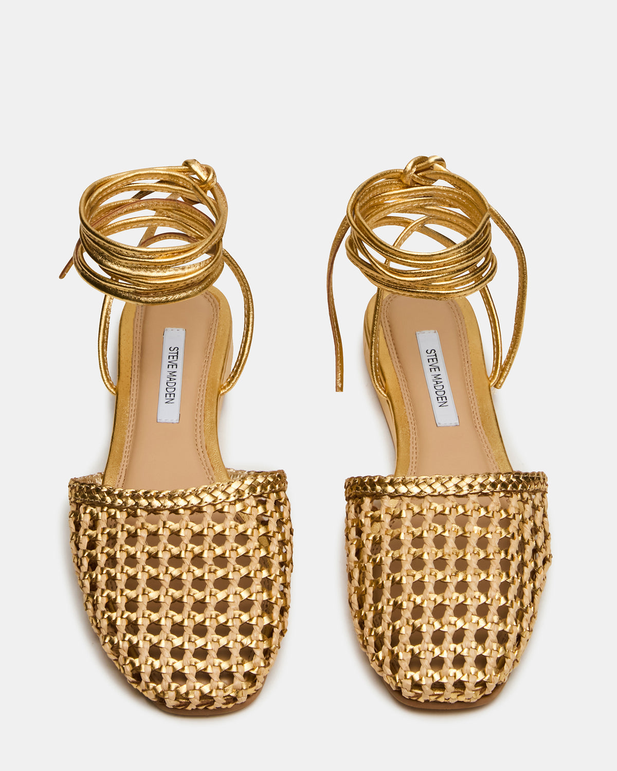 FLUTTER Gold Woven Mule Leg-Ties Strappy Women's Flat Steve Madden NATURAL GOLD