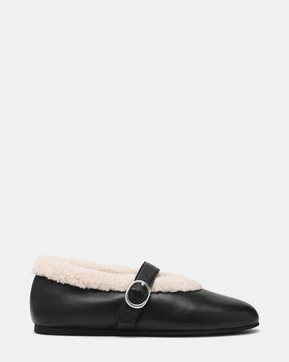 LODGE Black Leather Mary Jane Round-Toe Women's Flat Steve Madden BLACK LEATHER