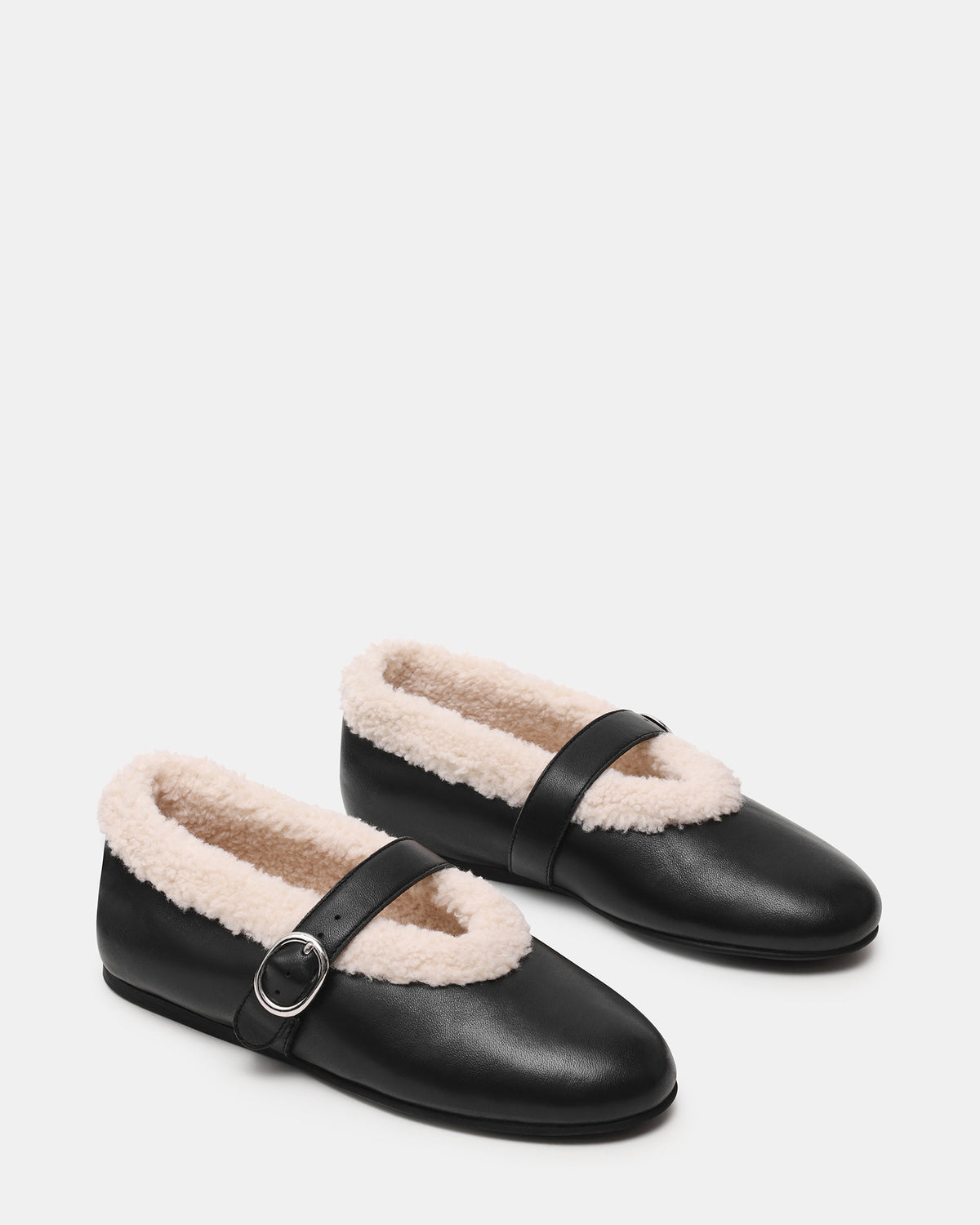 LODGE Black Leather Mary Jane Round-Toe Women's Flat Steve Madden BLACK LEATHER