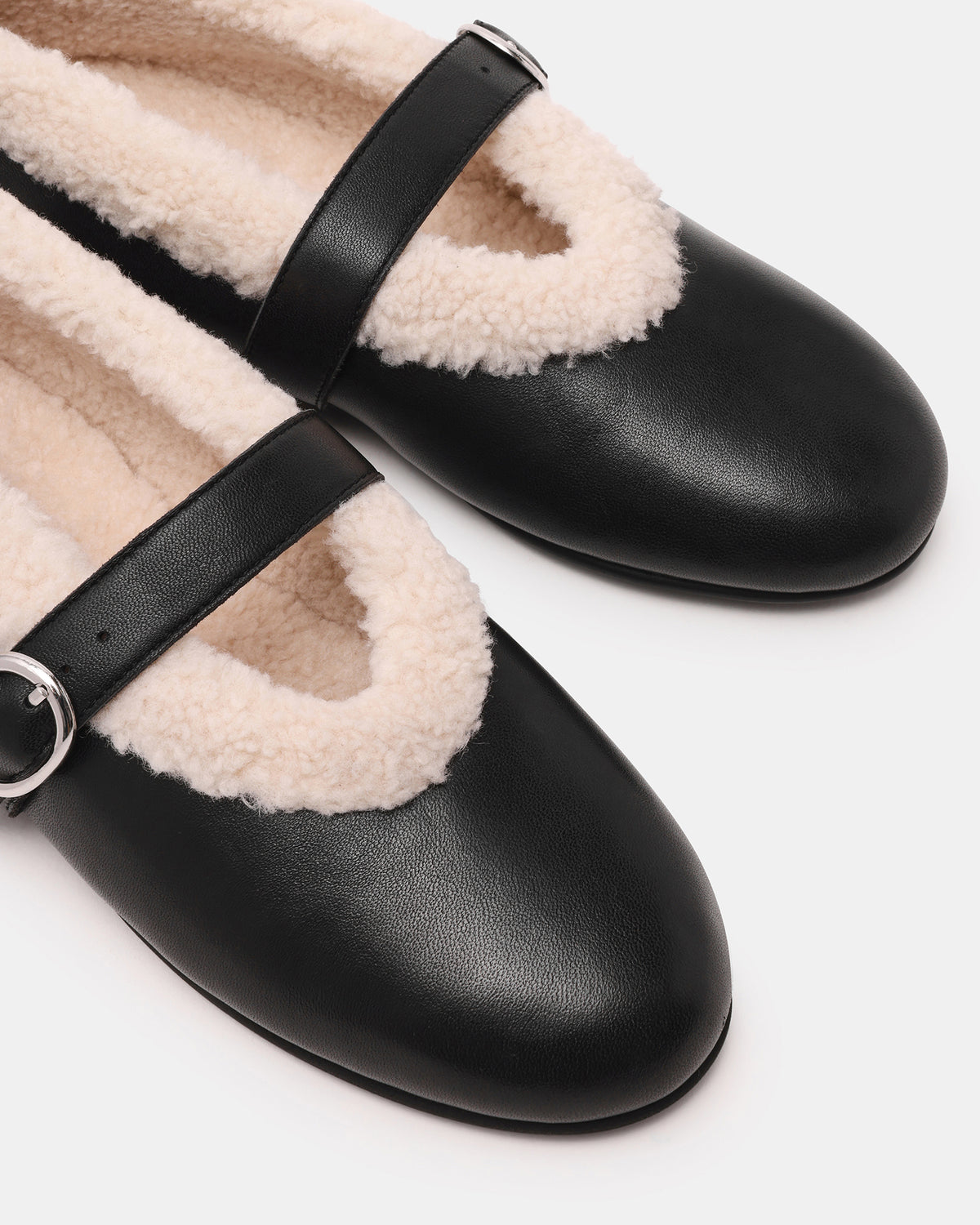 LODGE Black Leather Mary Jane Round-Toe Women's Flat Steve Madden BLACK LEATHER