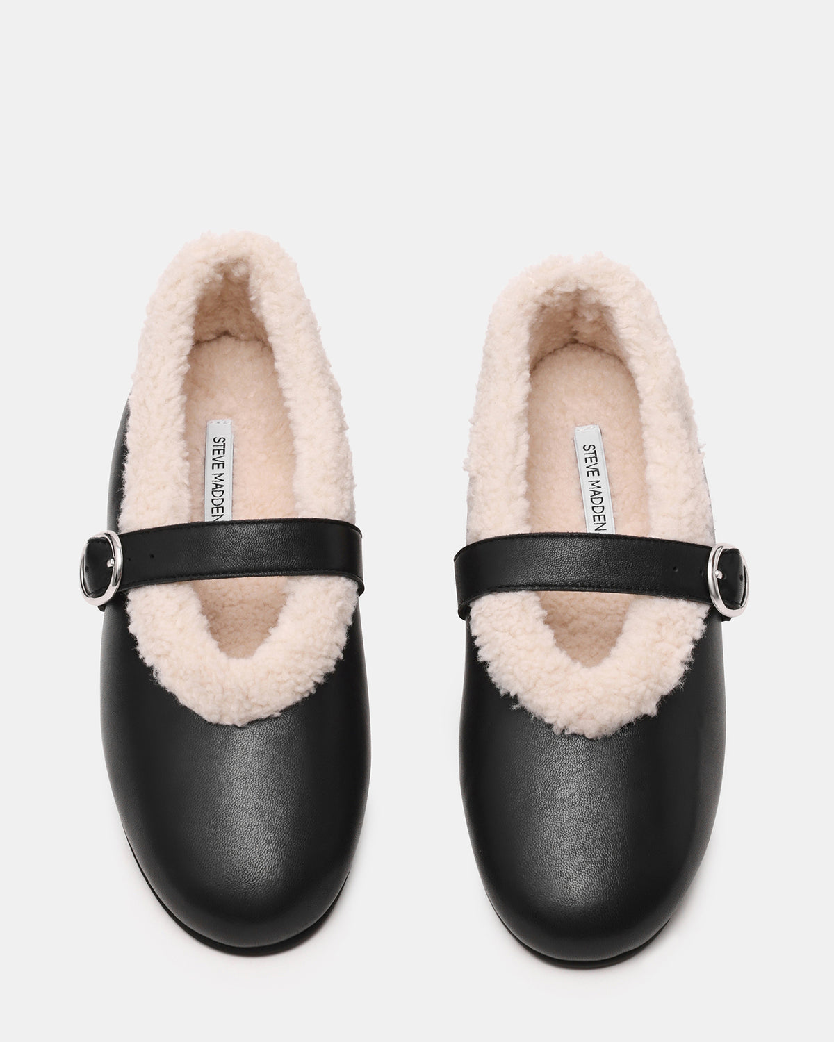LODGE Black Leather Mary Jane Round-Toe Women's Flat Steve Madden BLACK LEATHER