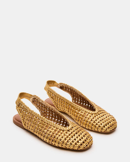 RUMI Gold Leather Woven Slingback Round-Toe Women's Flat Steve Madden GOLD LEATHER