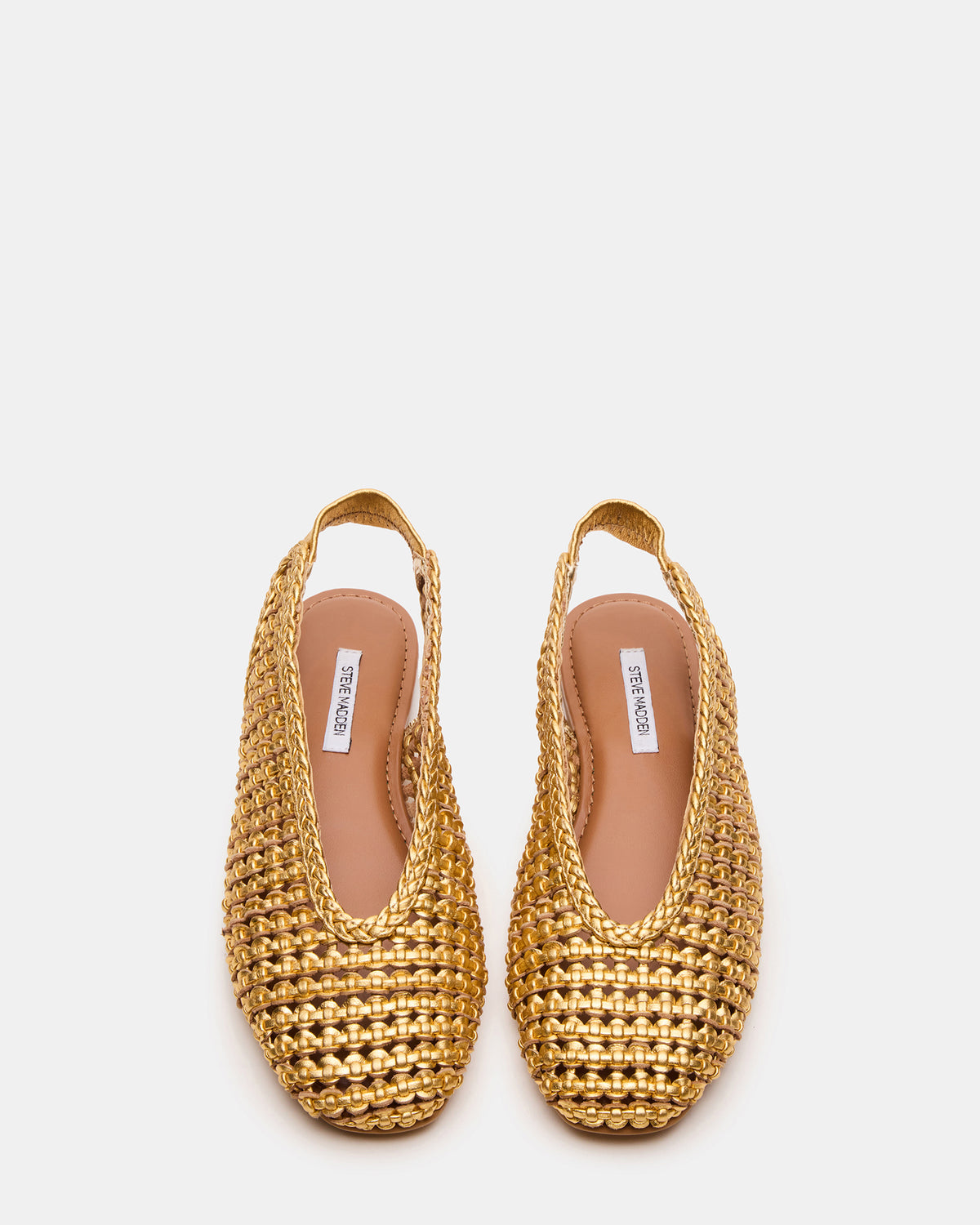 RUMI Gold Leather Woven Slingback Round-Toe Women's Flat Steve Madden GOLD LEATHER