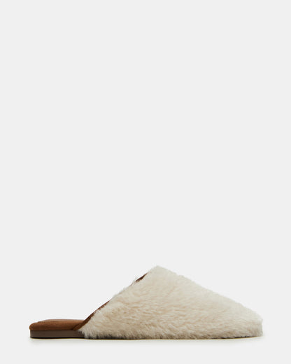 PEARSON Faux Fur Cream Rounded-Toe Slip-On Women's Flat Steve Madden CREAM