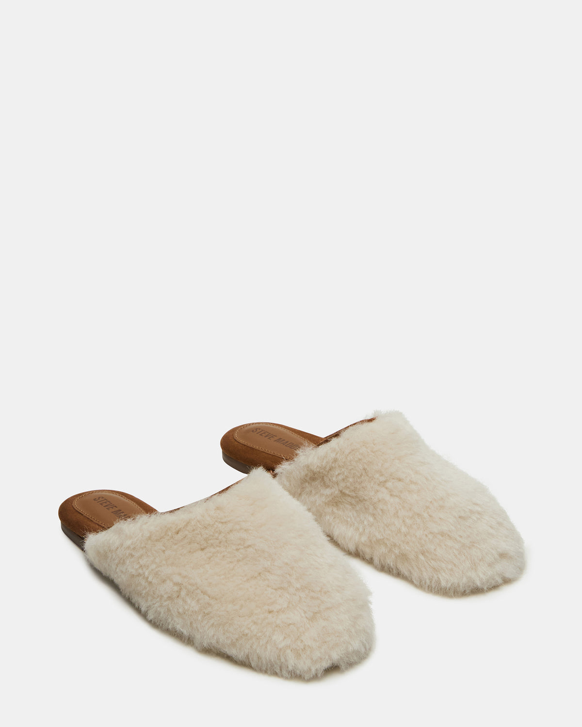 PEARSON Faux Fur Cream Rounded-Toe Slip-On Women's Flat Steve Madden CREAM