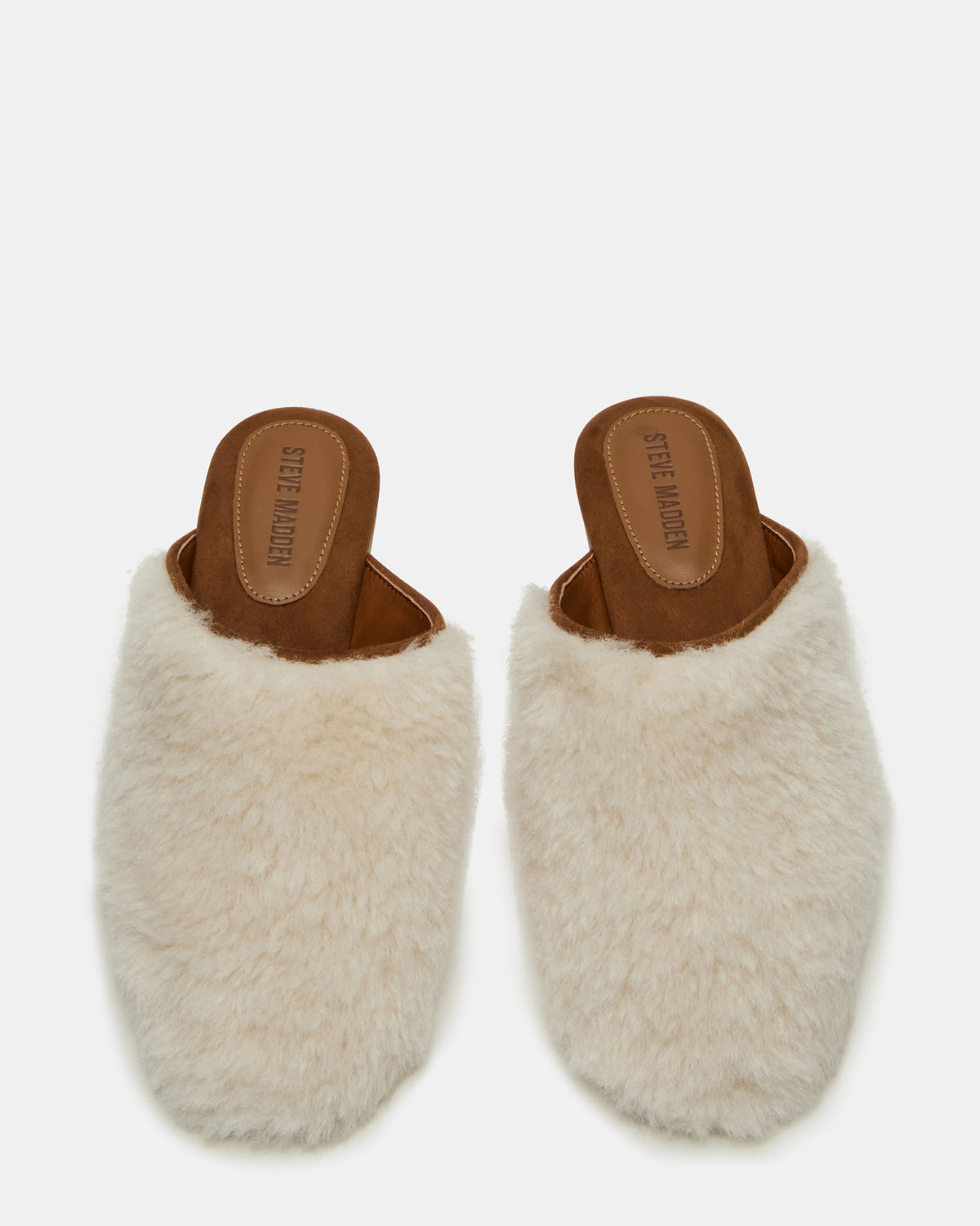 PEARSON Faux Fur Cream Rounded-Toe Slip-On Women's Flat Steve Madden CREAM