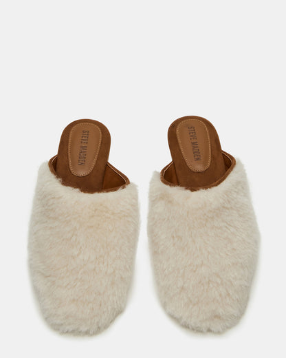 PEARSON Faux Fur Cream Rounded-Toe Slip-On Women's Flat Steve Madden CREAM