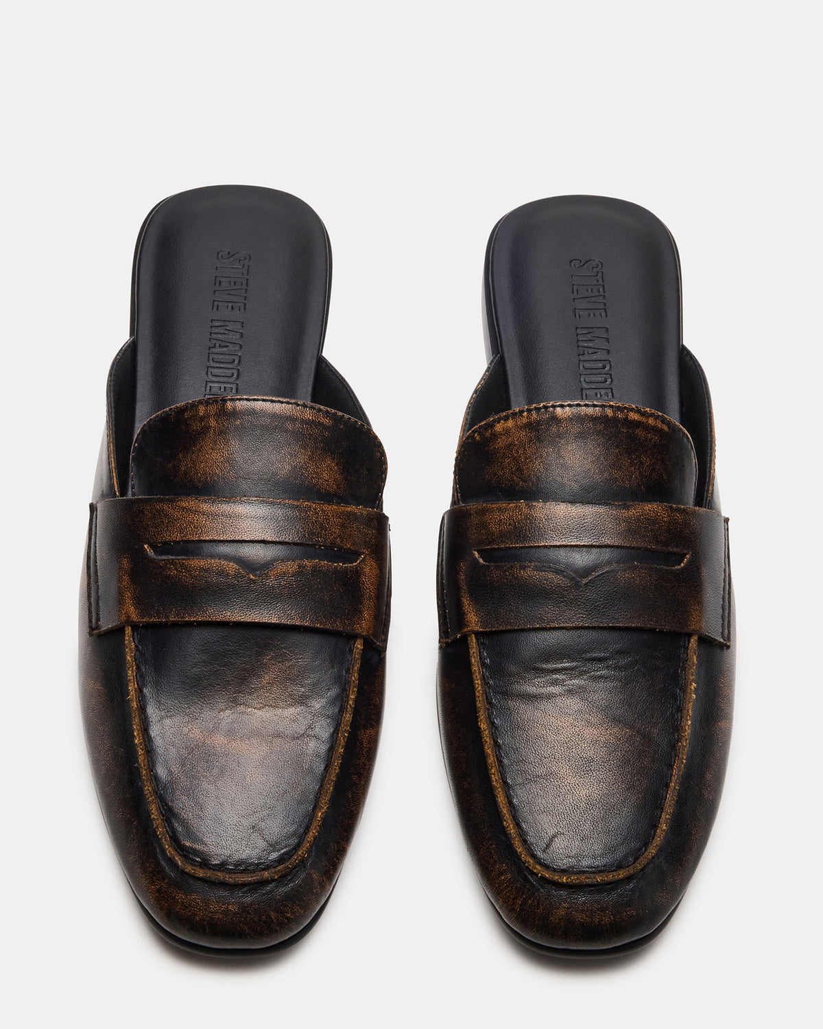 CALEB Brown Distressed Women's Slip-On Mule Flat Steve Madden BRN DISTRESSED