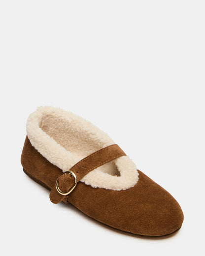LODGE Chestnut Suede Mary Jane Round-Toe Women's Flat Steve Madden CHESTNUT SUEDE