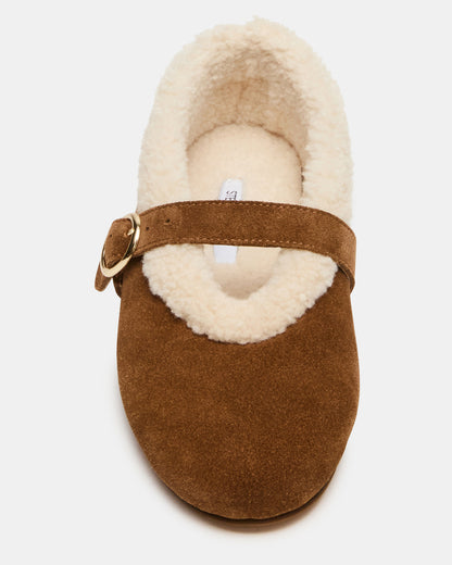 LODGE Chestnut Suede Mary Jane Round-Toe Women's Flat Steve Madden CHESTNUT SUEDE