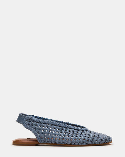 RUMI Blue Leather Woven Slingback Round-Toe Women's Flat Steve Madden BLUE LEATHER