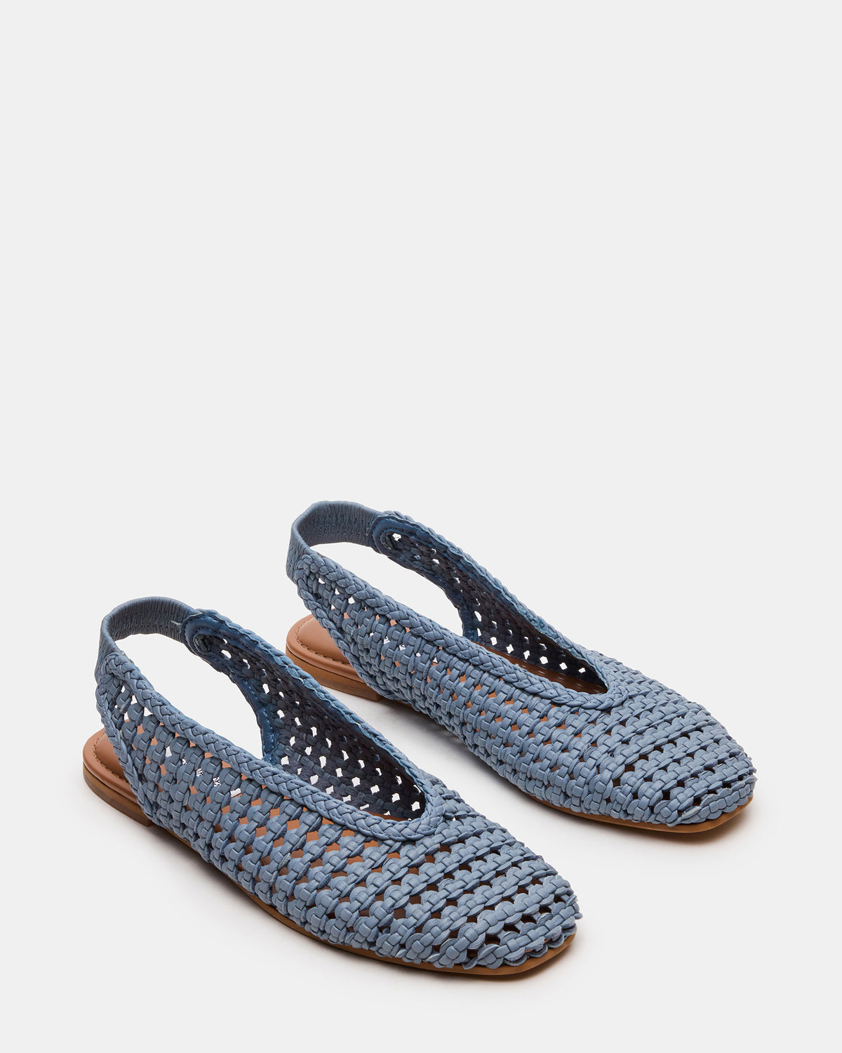 RUMI Blue Leather Woven Slingback Round-Toe Women's Flat Steve Madden BLUE LEATHER