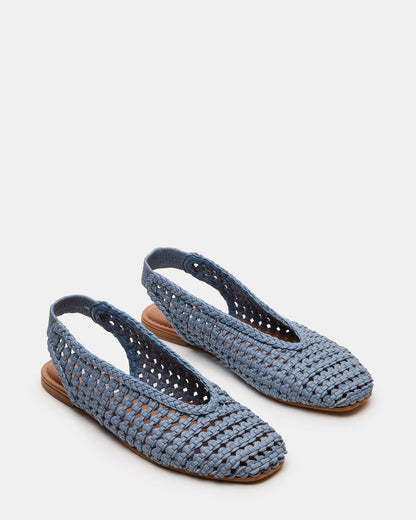 RUMI Blue Leather Woven Slingback Round-Toe Women's Flat Steve Madden BLUE LEATHER