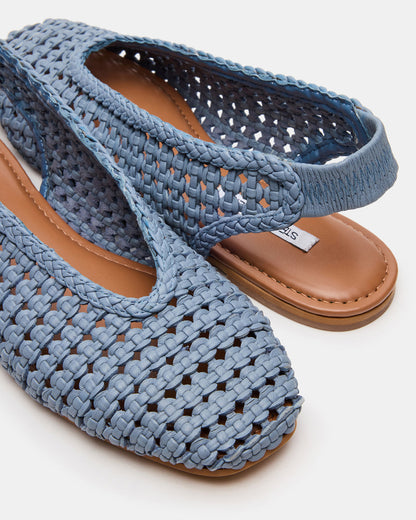 RUMI Blue Leather Woven Slingback Round-Toe Women's Flat Steve Madden BLUE LEATHER