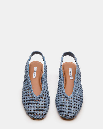RUMI Blue Leather Woven Slingback Round-Toe Women's Flat Steve Madden BLUE LEATHER