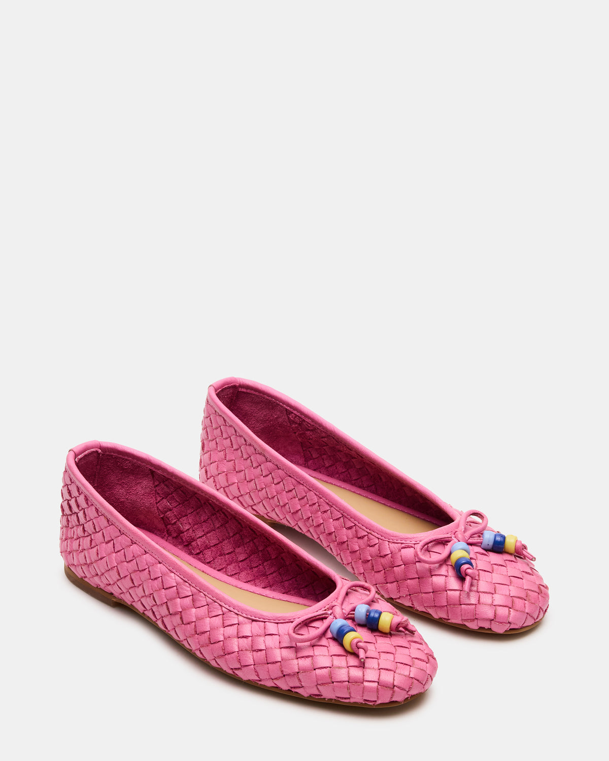 DIVY Pink Leather Woven Bow Ballet Round-Toe Women's Flat Steve Madden PINK LEATHER