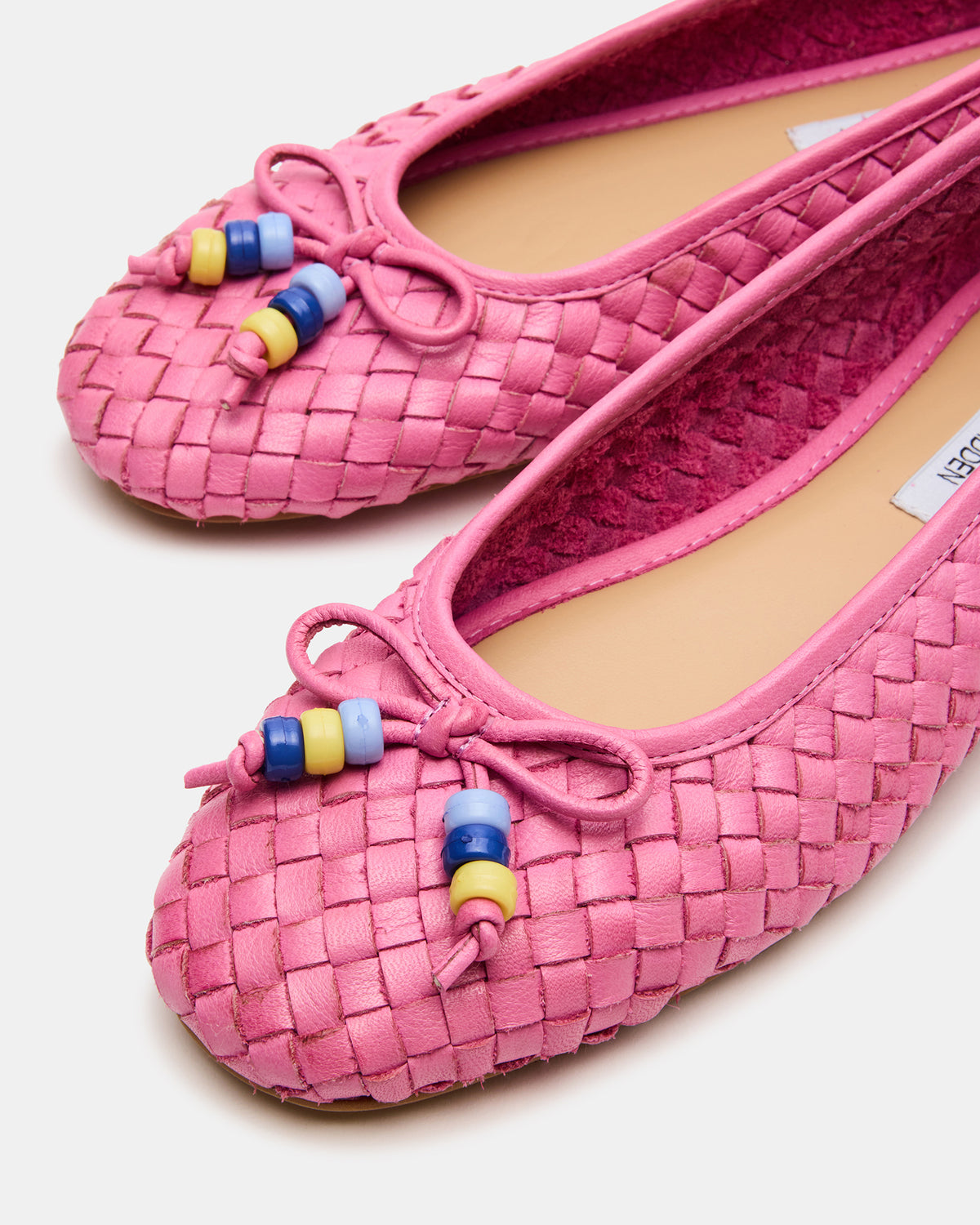 DIVY Pink Leather Woven Bow Ballet Round-Toe Women's Flat Steve Madden PINK LEATHER