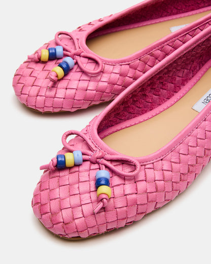 DIVY Pink Leather Woven Bow Ballet Round-Toe Women's Flat Steve Madden PINK LEATHER