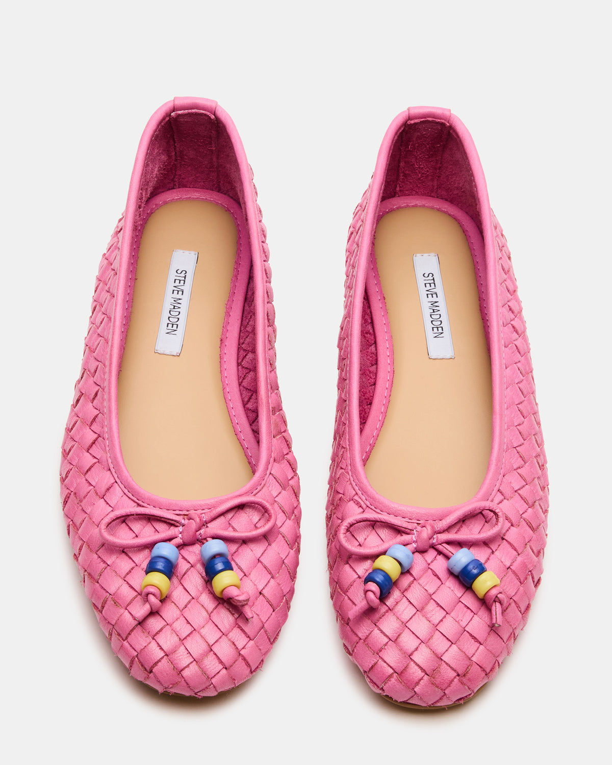 DIVY Pink Leather Woven Bow Ballet Round-Toe Women's Flat Steve Madden PINK LEATHER