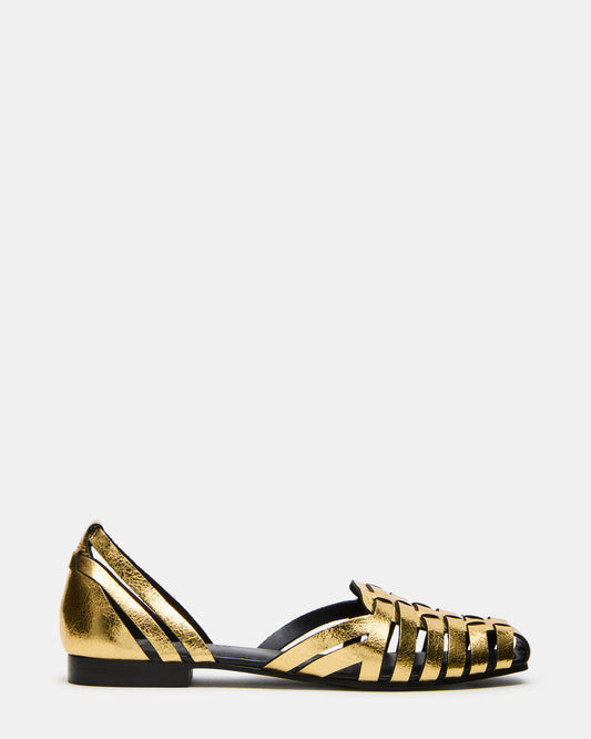 MEDLIN Gold Leather Square-Toe Fisherman Women's Flat