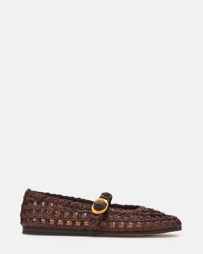 MELODY Brown Raffia Mary Jane Woven Buckle Round-Toe Women's Flat Steve Madden BROWN RAFFIA
