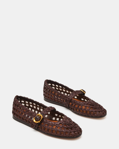 MELODY Brown Raffia Mary Jane Woven Buckle Round-Toe Women's Flat Steve Madden BROWN RAFFIA