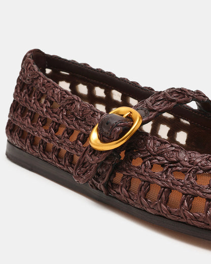 MELODY Brown Raffia Mary Jane Woven Buckle Round-Toe Women's Flat Steve Madden BROWN RAFFIA