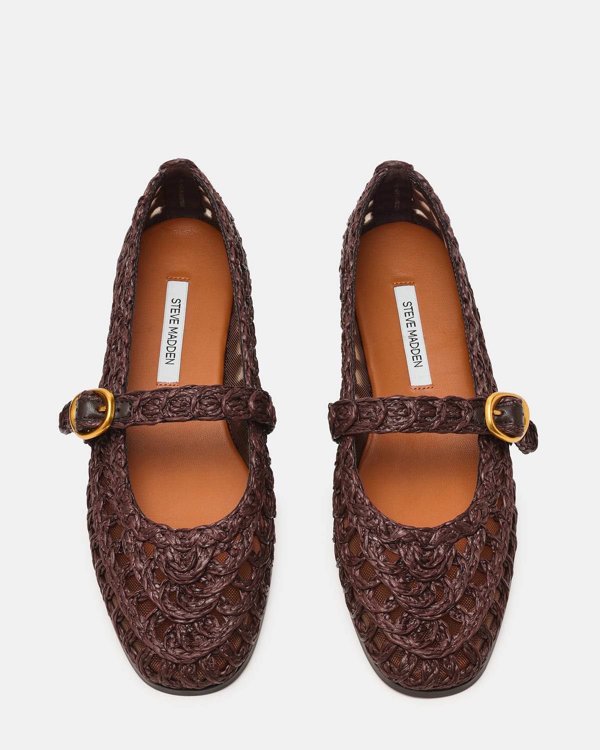 MELODY Brown Raffia Mary Jane Woven Buckle Round-Toe Women's Flat Steve Madden BROWN RAFFIA