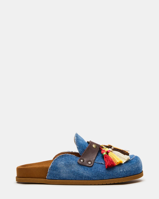 BERNIE Denim Mule Slip-On Footbed Round-Toe Women's Flat Steve Madden DENIM