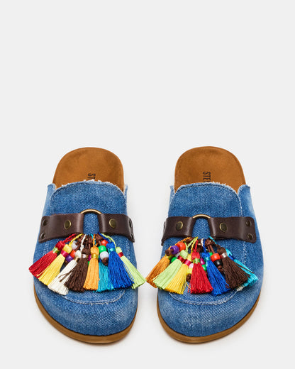 BERNIE Denim Mule Slip-On Footbed Round-Toe Women's Flat Steve Madden DENIM