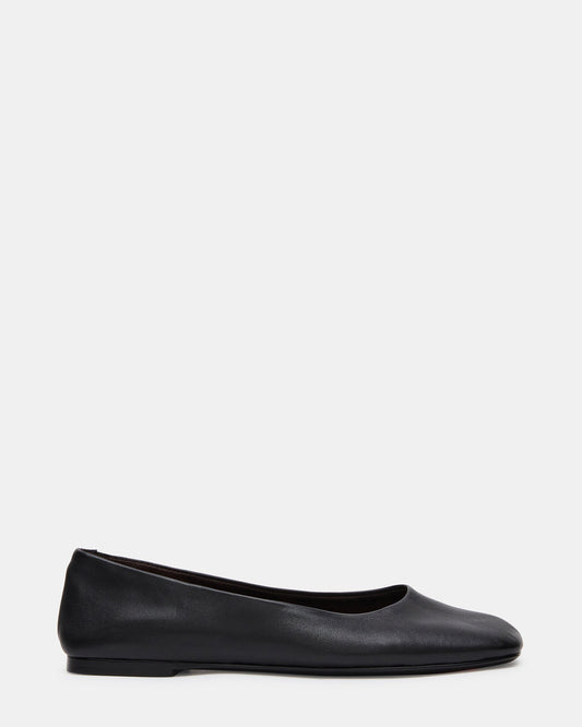 NURTURE Black Leather Square-Toe Ballet Women's Flat Steve Madden BLACK LEATHER