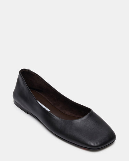 NURTURE Black Leather Square-Toe Ballet Women's Flat Steve Madden BLACK LEATHER