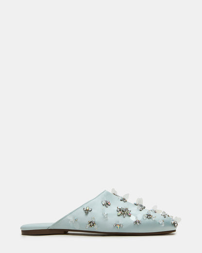 PEARSON Blue Satin Rhinstones Rounded-Toe Slip-On Women's Flat Steve Madden BLUE SATIN