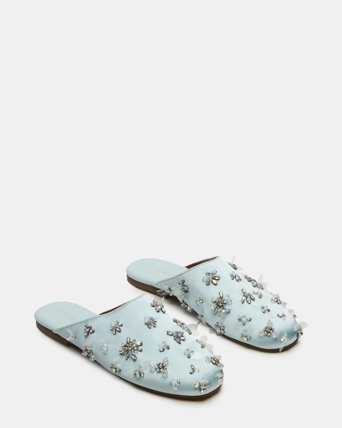 PEARSON Blue Satin Rhinstones Rounded-Toe Slip-On Women's Flat Steve Madden BLUE SATIN