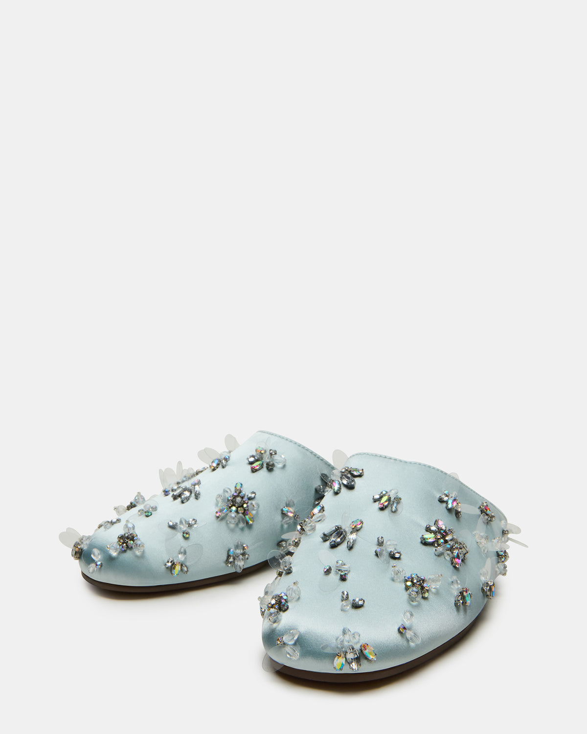 PEARSON Blue Satin Rhinstones Rounded-Toe Slip-On Women's Flat Steve Madden BLUE SATIN