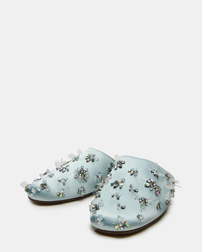 PEARSON Blue Satin Rhinstones Rounded-Toe Slip-On Women's Flat Steve Madden BLUE SATIN