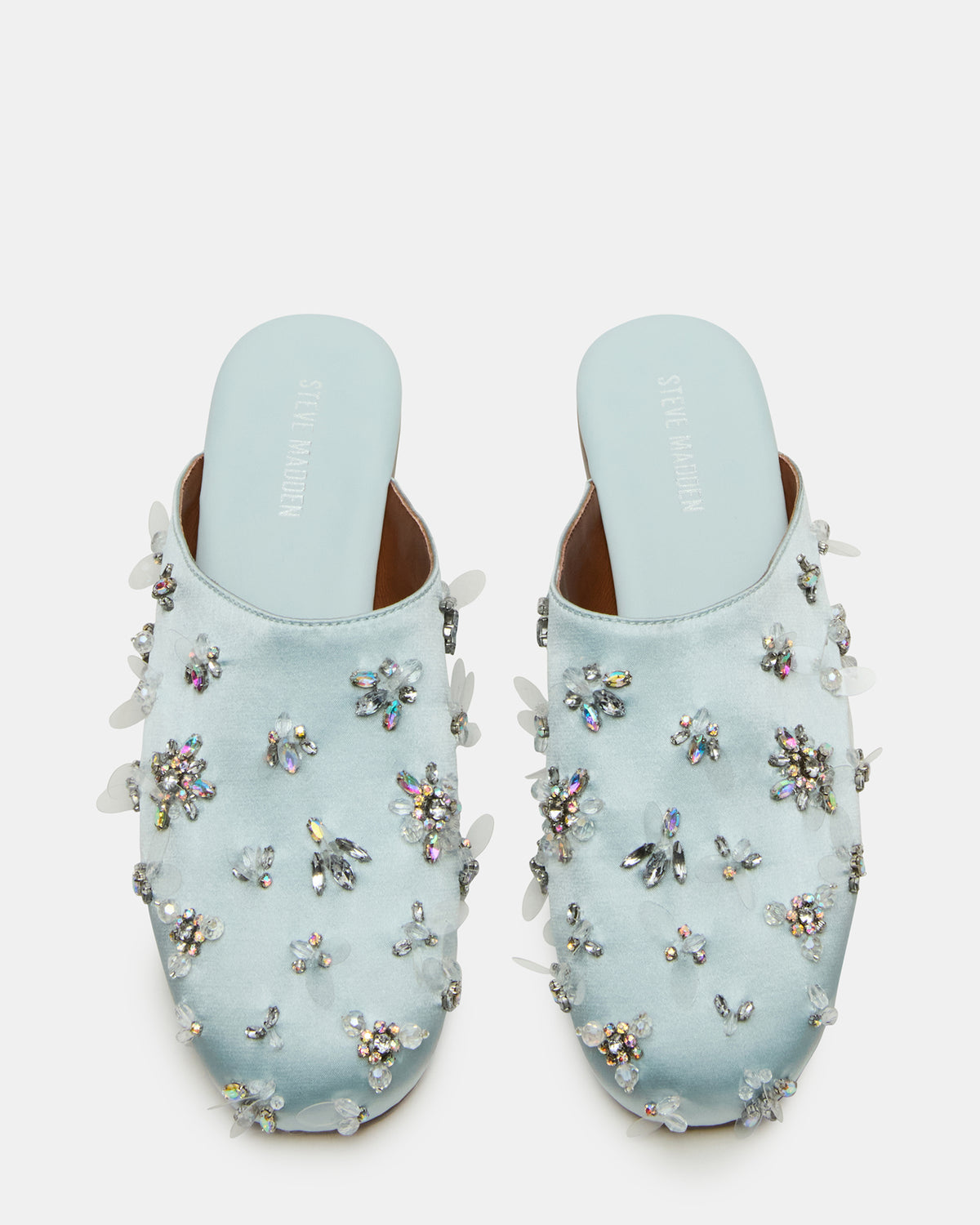 PEARSON Blue Satin Rhinstones Rounded-Toe Slip-On Women's Flat Steve Madden BLUE SATIN