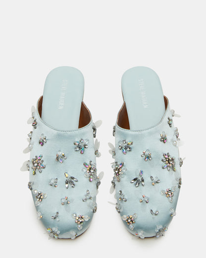 PEARSON Blue Satin Rhinstones Rounded-Toe Slip-On Women's Flat Steve Madden BLUE SATIN