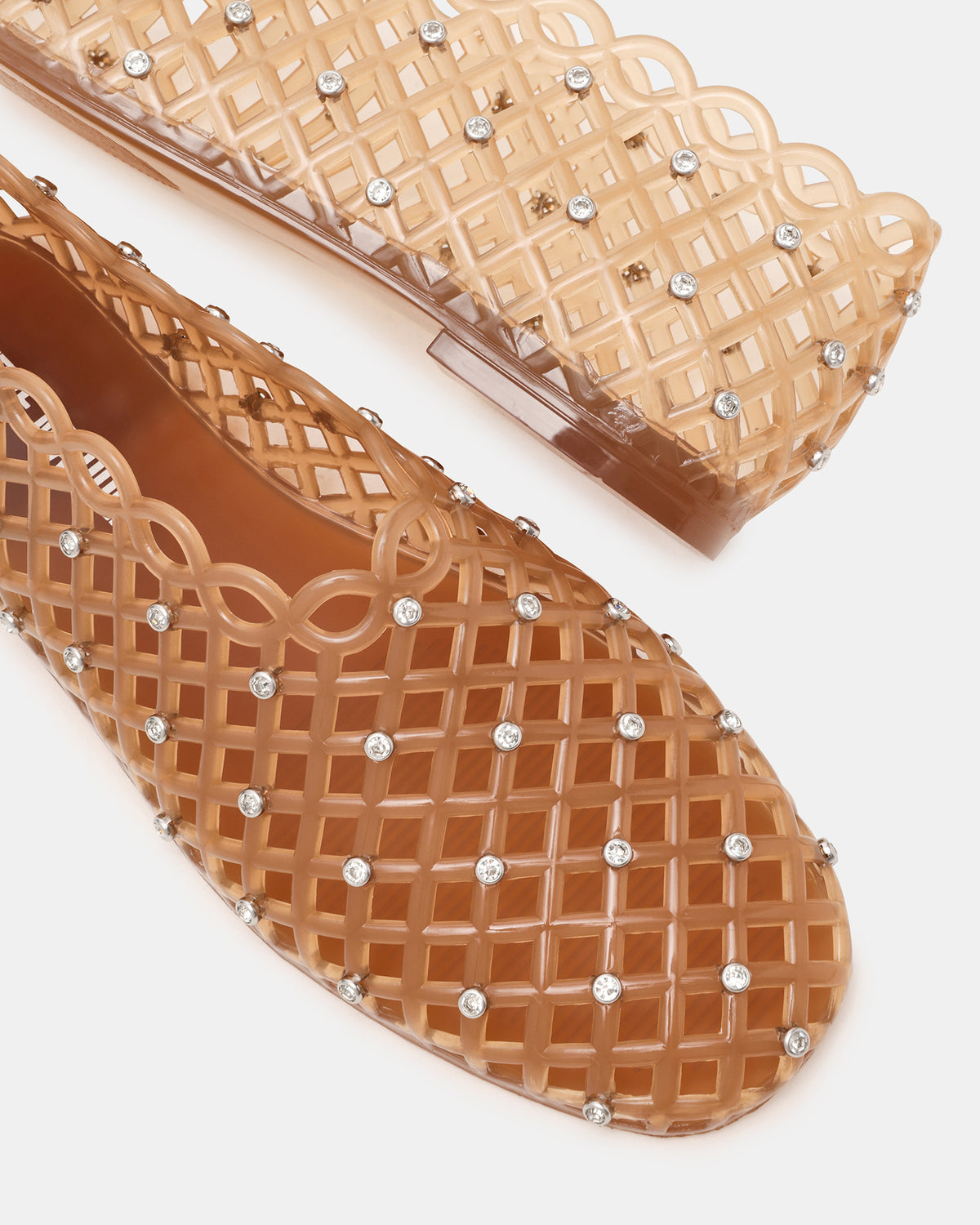GROVE Tan Rhinestones Square-Toe Jelly Women's Flat Steve Madden TAN