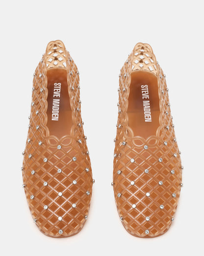 GROVE Tan Rhinestones Square-Toe Jelly Women's Flat Steve Madden TAN