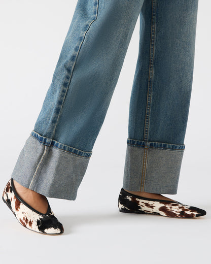 LENI Brown Cow Print Square-Toe Ballet Women's Flat Steve Madden COW PRINT