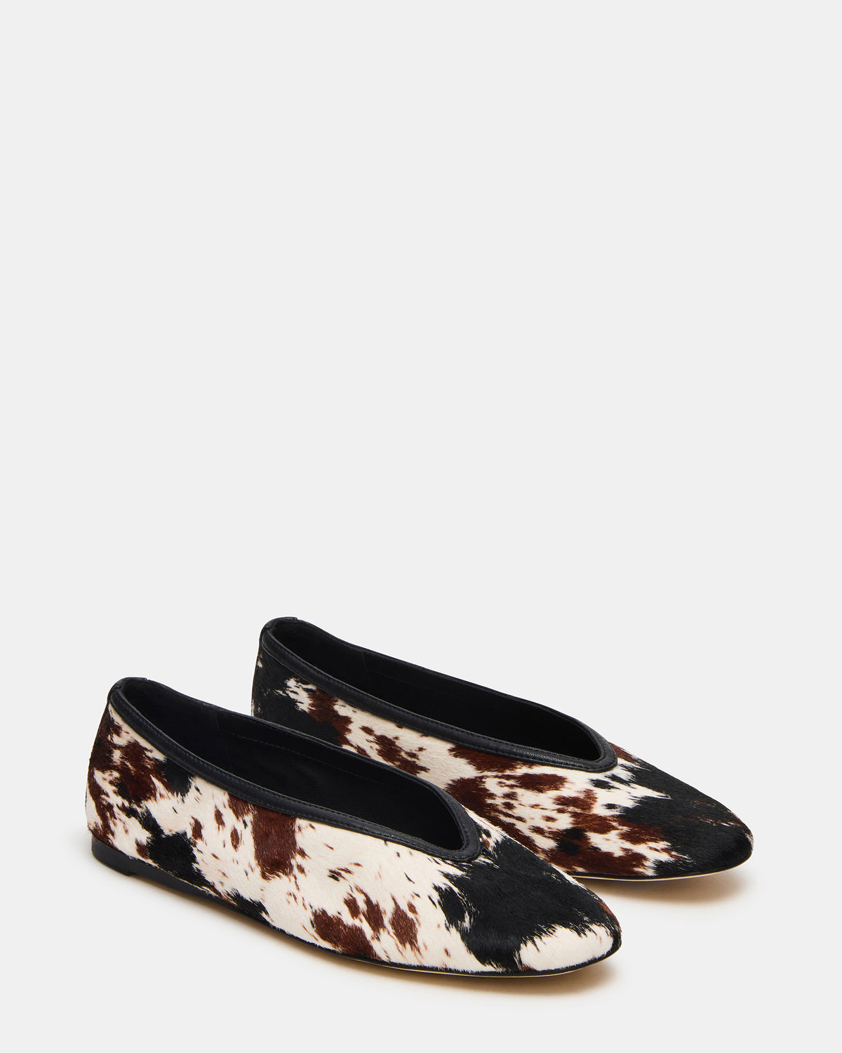 LENI Brown Cow Print Square-Toe Ballet Women's Flat Steve Madden COW PRINT