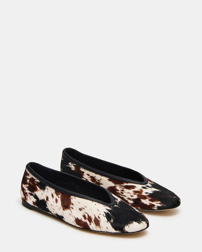 LENI Brown Cow Print Square-Toe Ballet Women's Flat Steve Madden COW PRINT