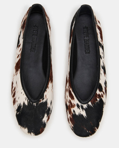 LENI Brown Cow Print Square-Toe Ballet Women's Flat Steve Madden COW PRINT