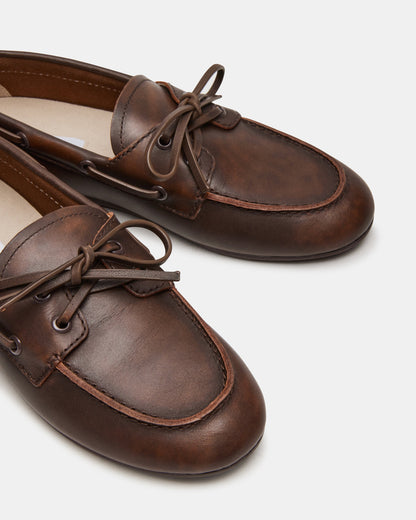 SAG Brown Leather Women's Boat Shoe Steve Madden BROWN LEATHER